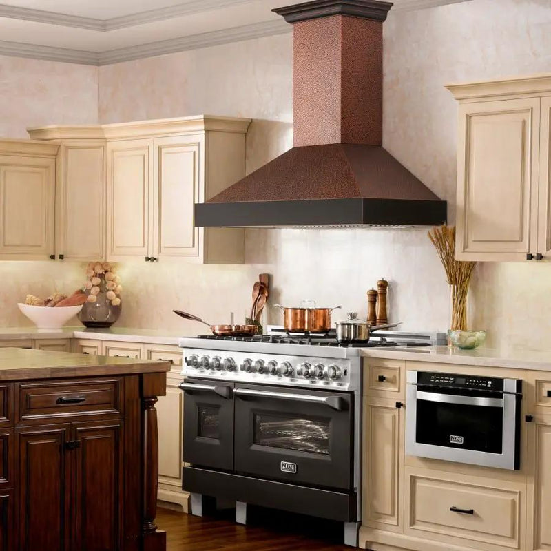 ZLINE 36" Hand-Hammered Copper Finish Wall Range Hood, 655-HBXXX-36 by Farmhouse Kitchen and Bath