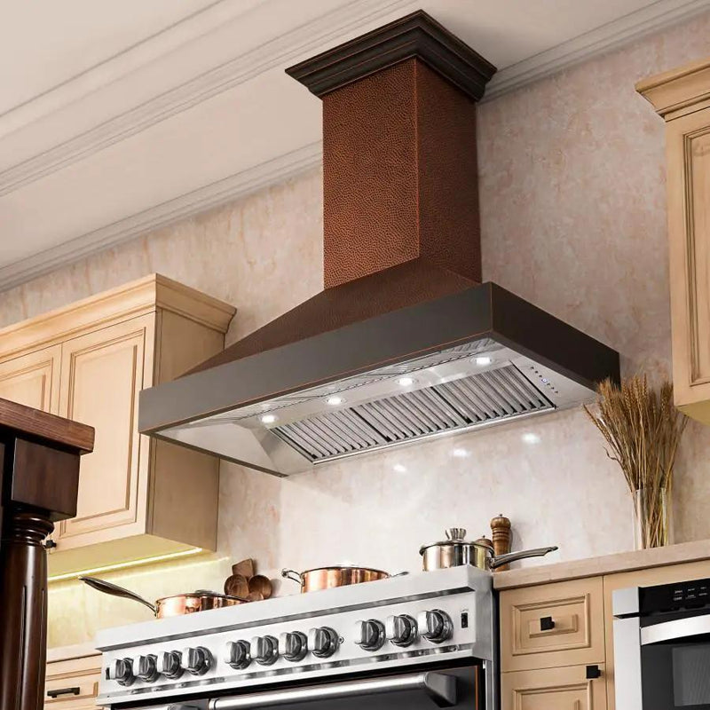 ZLINE 36" Hand-Hammered Copper Finish Wall Range Hood, 655-HBXXX-36 by Farmhouse Kitchen and Bath