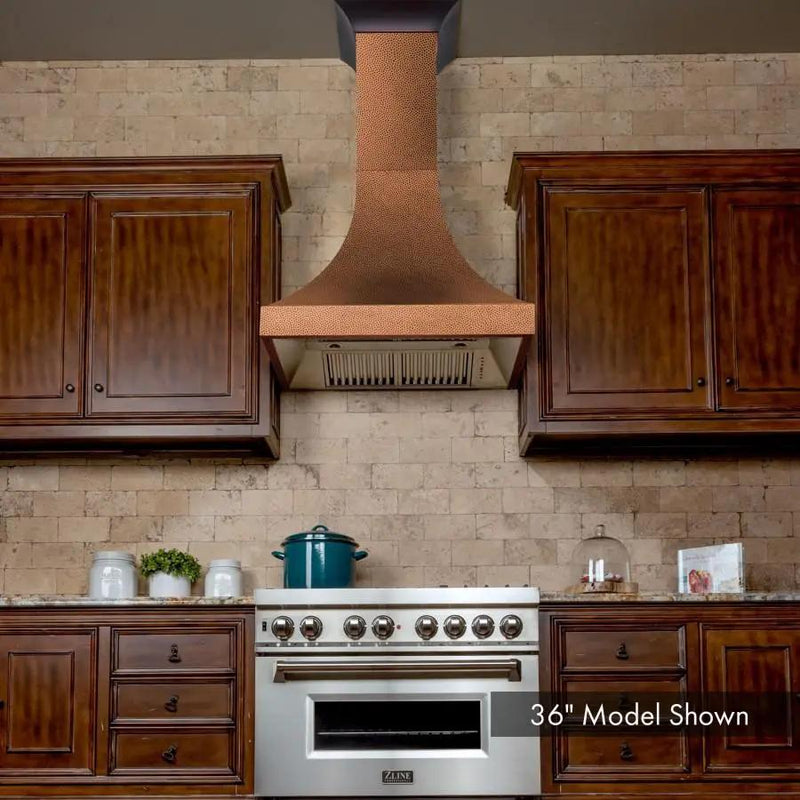 ZLINE 36" Hand-Hammered Copper Finish Wall Range Hood, 8632H-36 by Farmhouse Kitchen and Bath