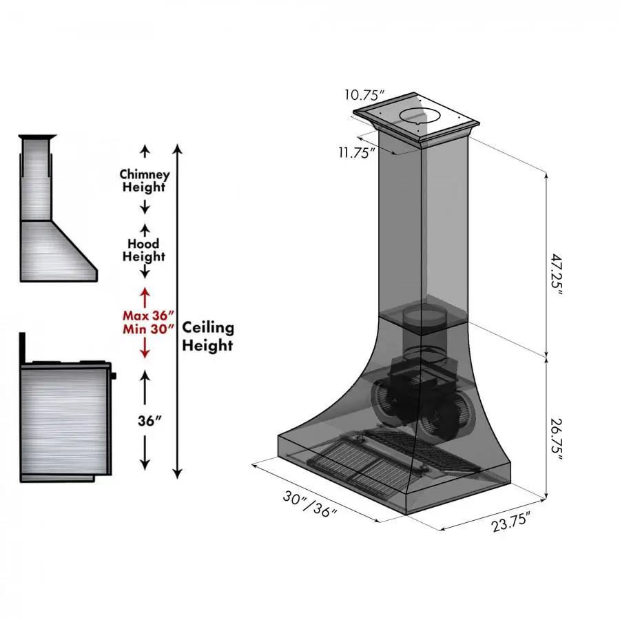 ZLINE 36" Hand-Hammered Copper Finish Wall Range Hood, 8632H-36 by Farmhouse Kitchen and Bath