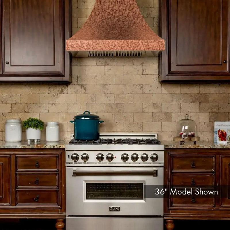 ZLINE 36" Hand-Hammered Copper Finish Wall Range Hood, 8632H-36 by Farmhouse Kitchen and Bath