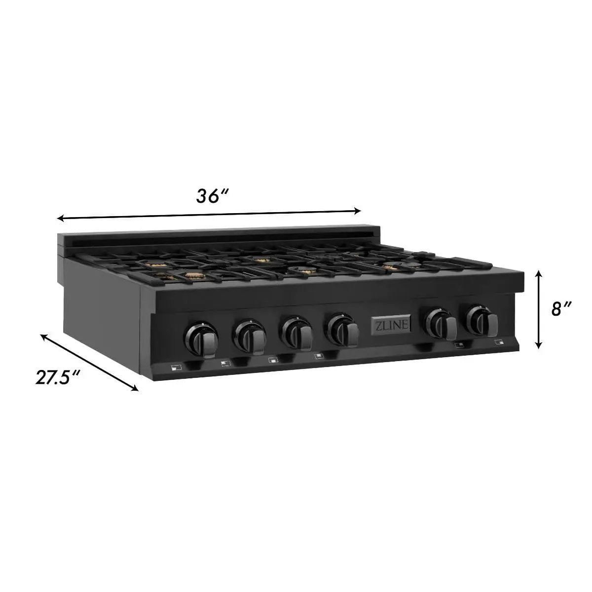 ZLINE 36" Porcelain Rangetop, Black Stainless, Brass Burners,RTB-BR-36 by Farmhouse Kitchen and Bath