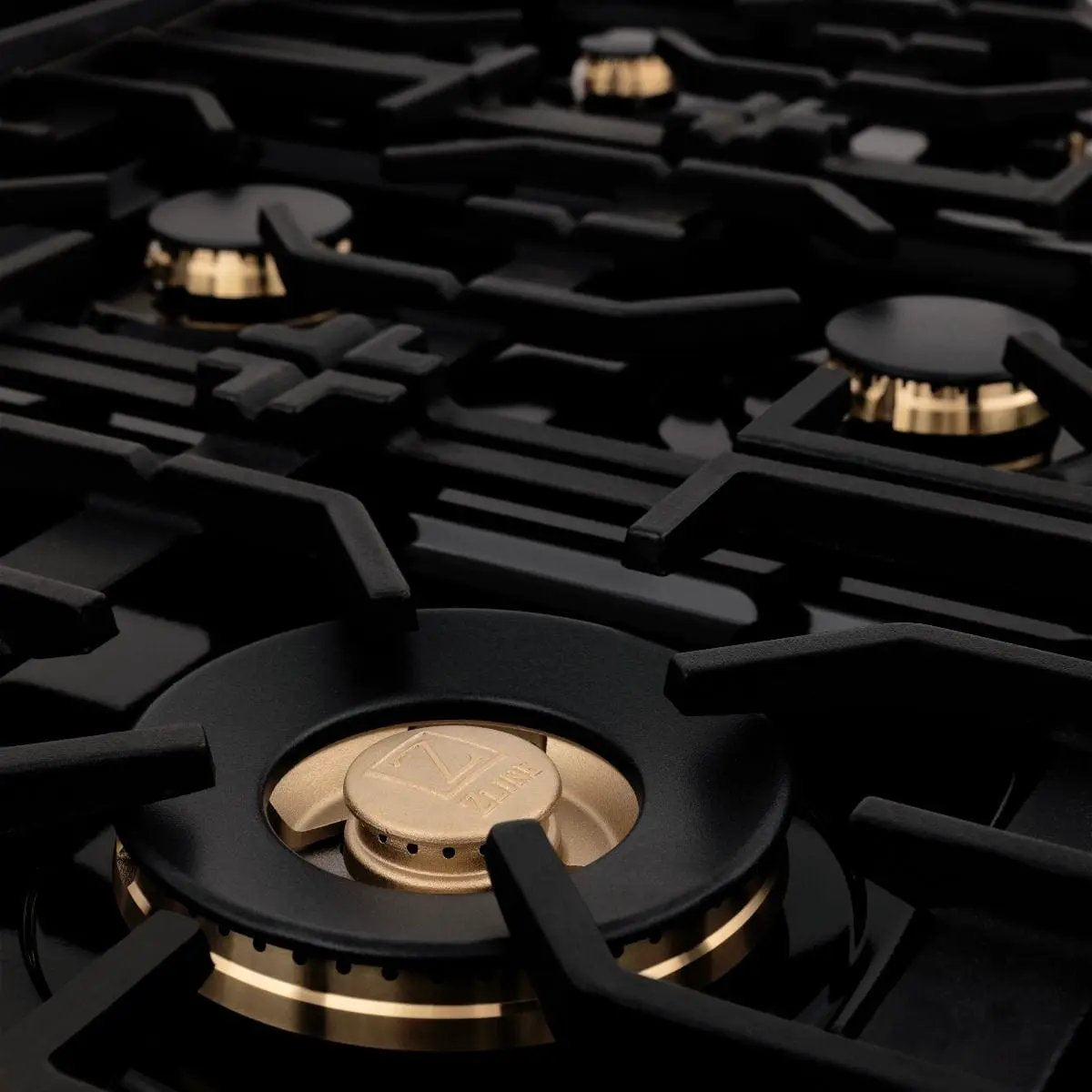 ZLINE 36" Porcelain Rangetop, Black Stainless, Brass Burners,RTB-BR-36 by Farmhouse Kitchen and Bath