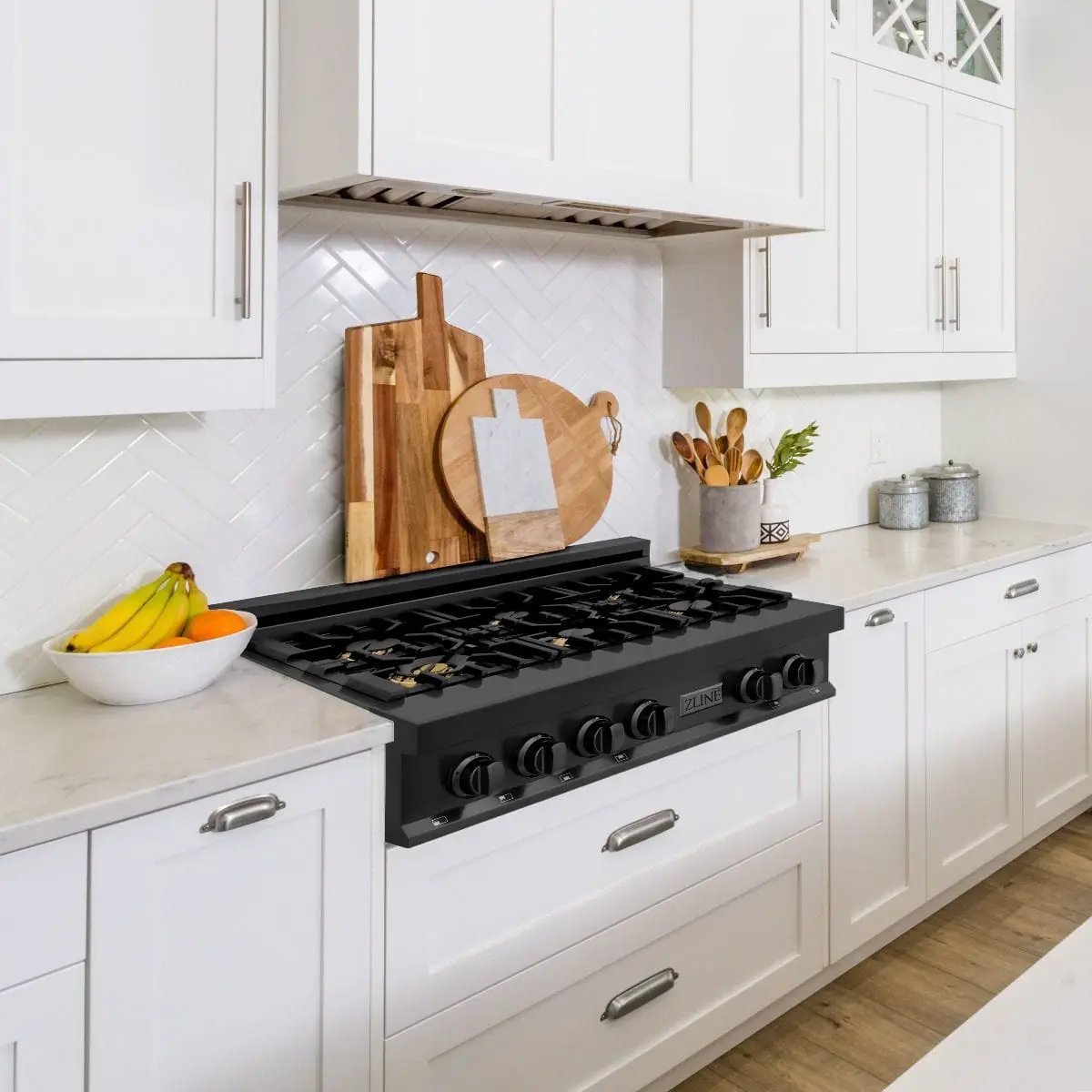 ZLINE 36" Porcelain Rangetop, Black Stainless, Brass Burners,RTB-BR-36 by Farmhouse Kitchen and Bath