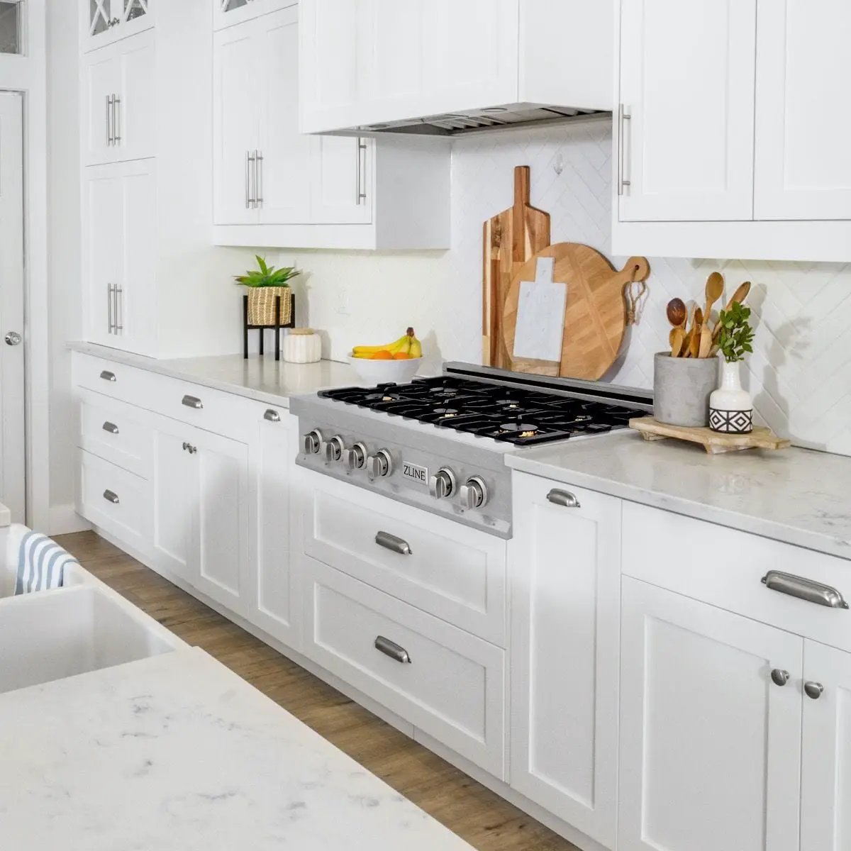 ZLINE 36" Porcelain Rangetop, DuraSnow®, 6 Brass Burners, RTS-BR-36 by Farmhouse Kitchen and Bath