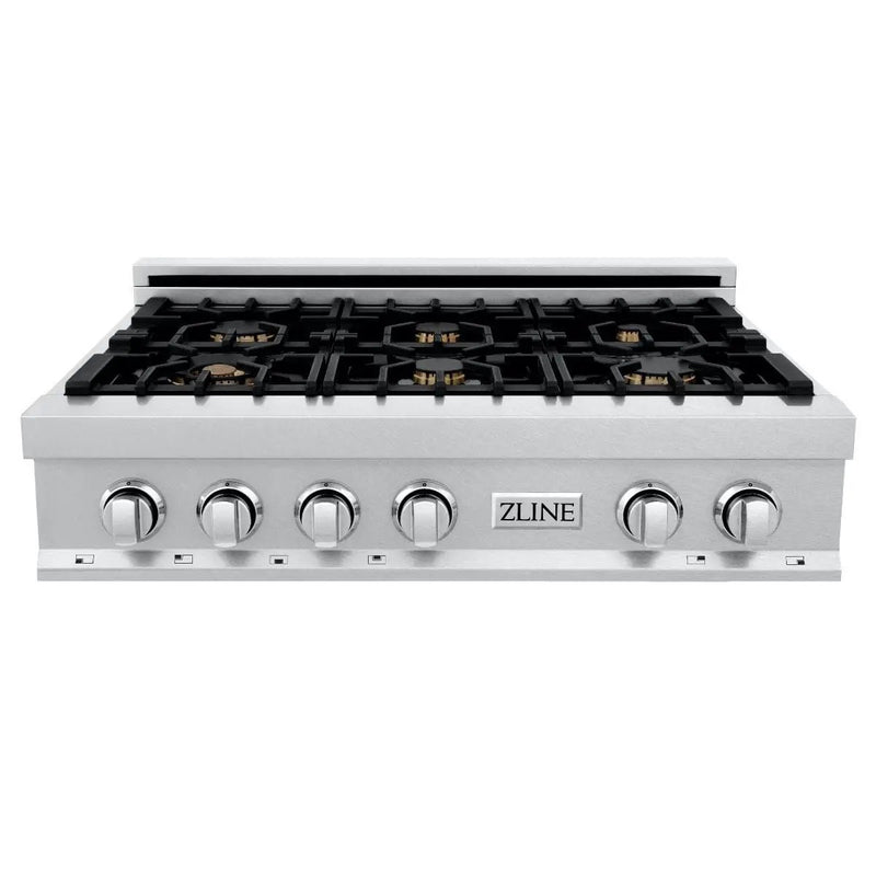 ZLINE 36" Porcelain Rangetop, DuraSnow®, 6 Brass Burners, RTS-BR-36 by Farmhouse Kitchen and Bath