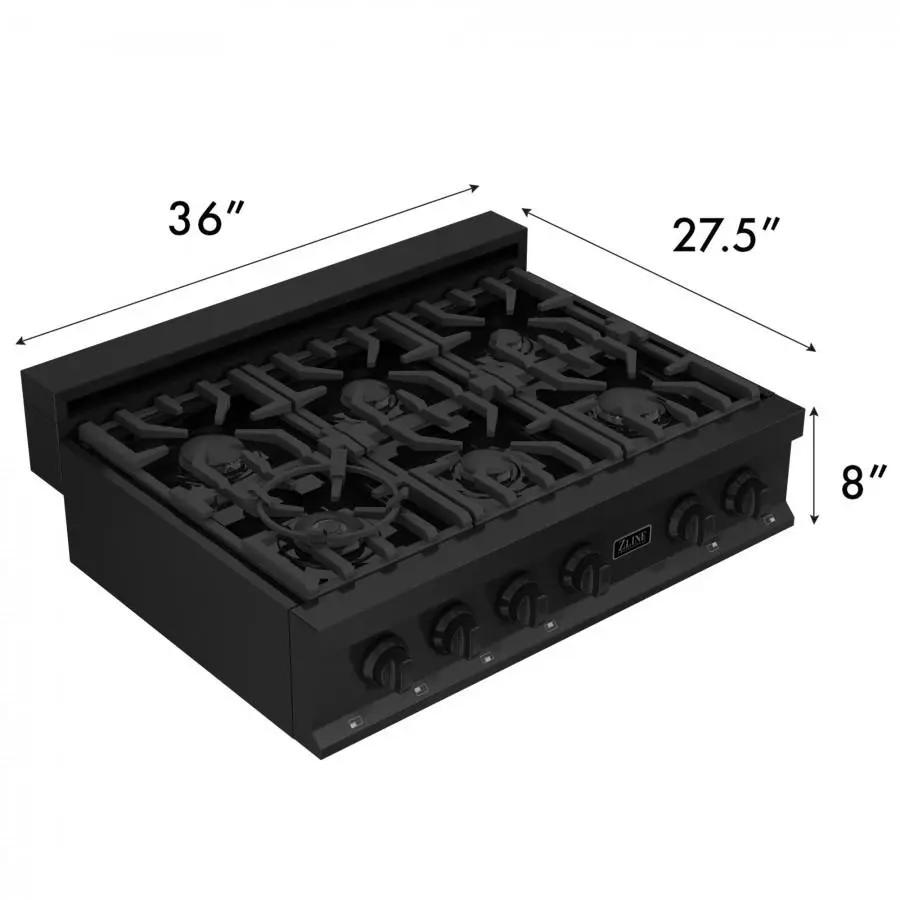 ZLINE 36" Porcelain Rangetop in Black Stainless with 6 Gas Burners, RTB-36 by Farmhouse Kitchen and Bath