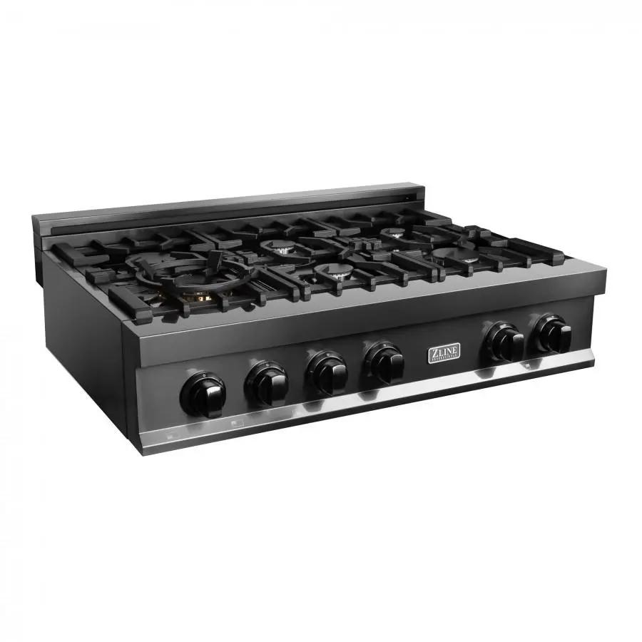 ZLINE 36" Porcelain Rangetop in Black Stainless with 6 Gas Burners, RTB-36 by Farmhouse Kitchen and Bath
