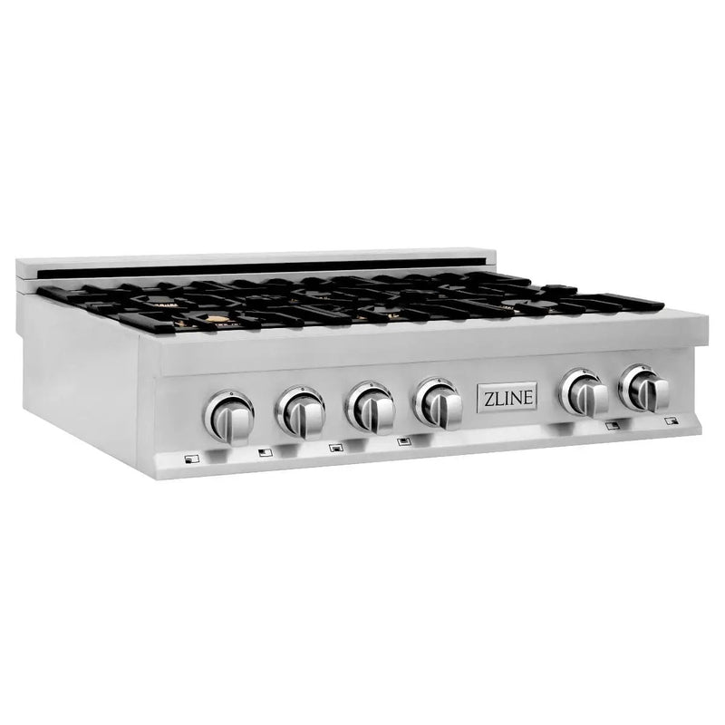 ZLINE 36" Porcelain Rangetop With 6 Gas Brass Burners, RT-BR-36 by Farmhouse Kitchen and Bath