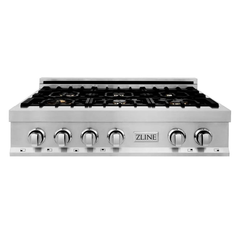 ZLINE 36" Porcelain Rangetop With 6 Gas Brass Burners, RT-BR-36 by Farmhouse Kitchen and Bath