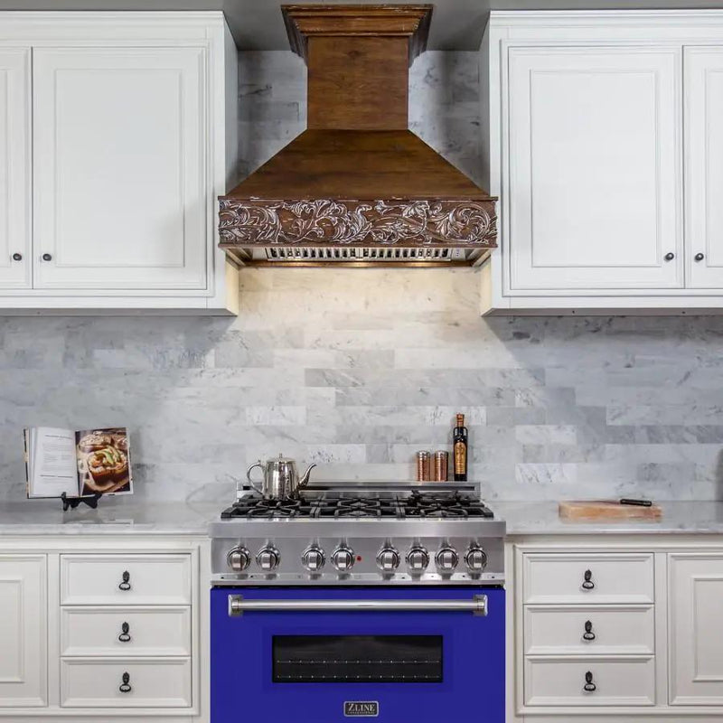 ZLINE 36" Professional Dual Fuel Range, Blue Matte Door, RA-BM-36 by Farmhouse Kitchen and Bath