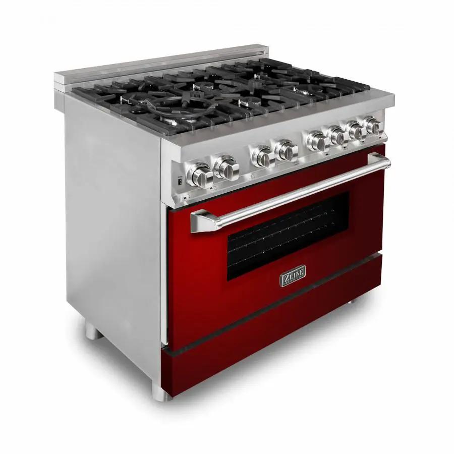 ZLINE 36" Professional Dual Fuel Range, Red Gloss Door, RA-RG-36 by Farmhouse Kitchen and Bath