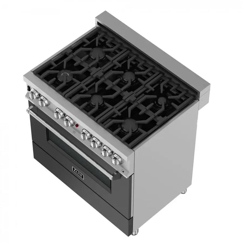 ZLINE 36" Professional Dual Fuel Range, Snow Stainless, Black Matte Door, RAS-BLM-36 by Farmhouse Kitchen and Bath