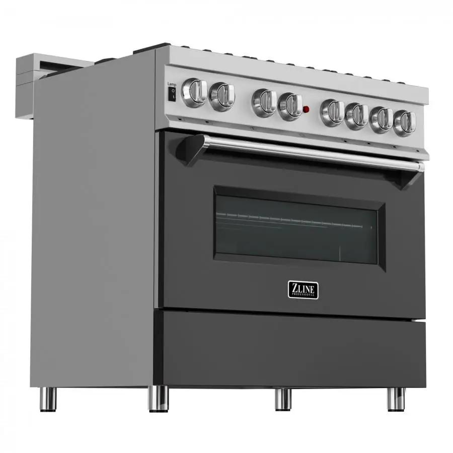 ZLINE 36" Professional Dual Fuel Range, Snow Stainless, Black Matte Door, RAS-BLM-36 by Farmhouse Kitchen and Bath