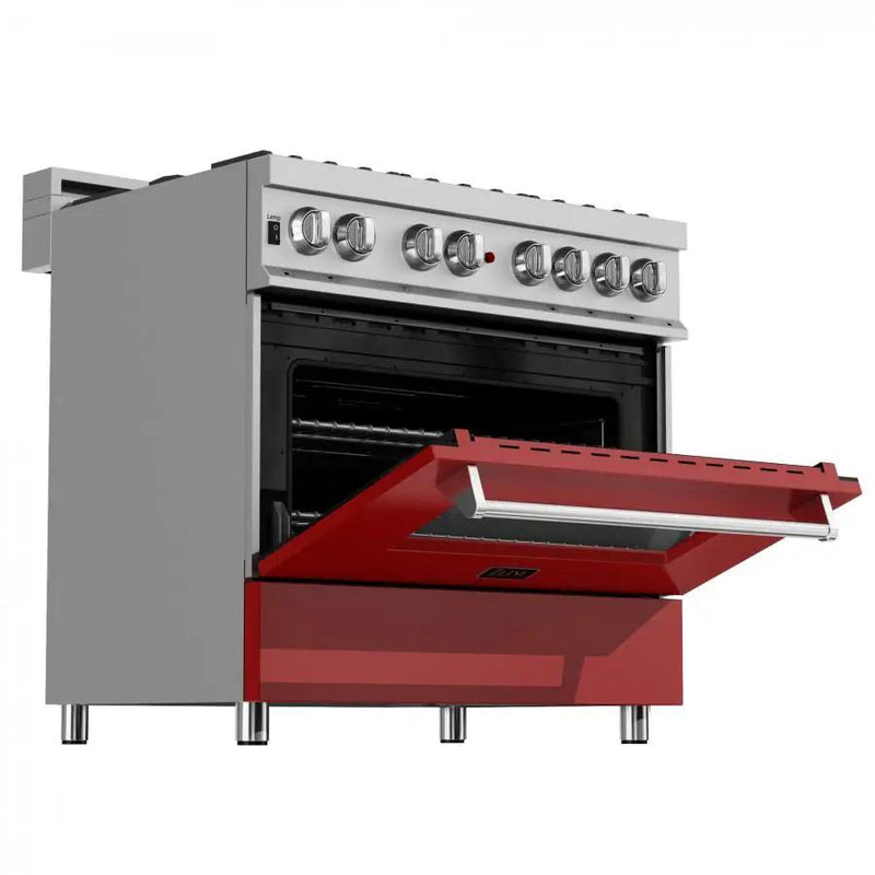 ZLINE 36" Professional Dual Fuel Range, Snow Stainless, Red Matte Door, RAS-RM-36 by Farmhouse Kitchen and Bath