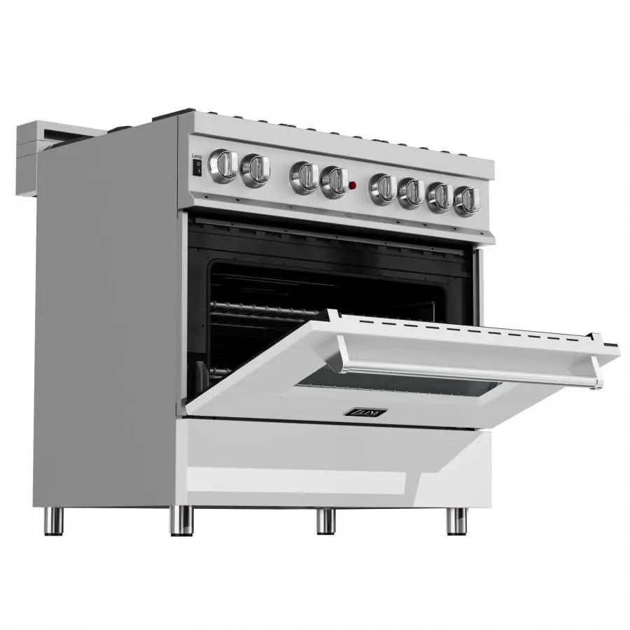 ZLINE 36" Professional Dual Fuel Range, Snow Stainless, White Matte Door, RAS-WM-36 by Farmhouse Kitchen and Bath