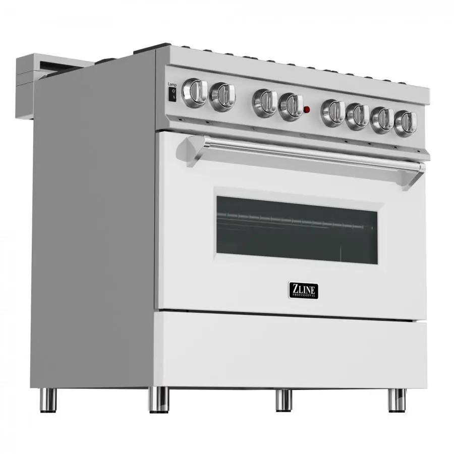 ZLINE 36" Professional Dual Fuel Range, Snow Stainless, White Matte Door, RAS-WM-36 by Farmhouse Kitchen and Bath