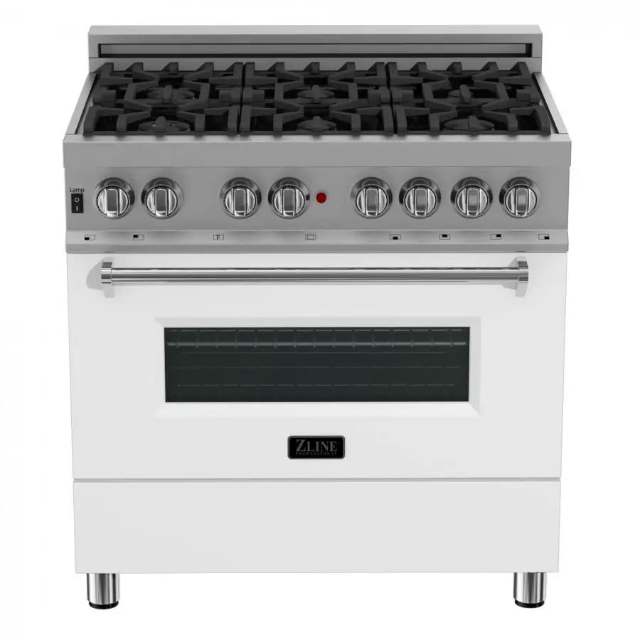 ZLINE 36" Professional Dual Fuel Range, Snow Stainless, White Matte Door, RAS-WM-36 by Farmhouse Kitchen and Bath