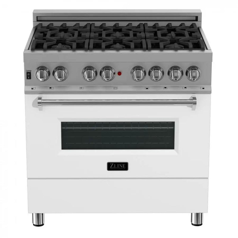 ZLINE 36" Professional Dual Fuel Range, Snow Stainless, White Matte Door, RAS-WM-36 by Farmhouse Kitchen and Bath