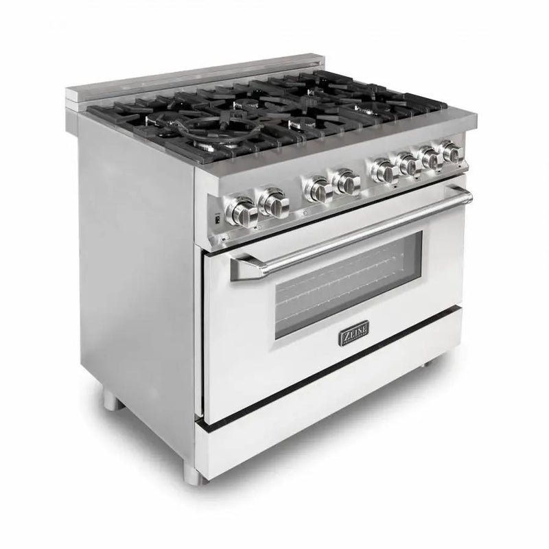 ZLINE 36" Professional Dual Fuel Range, White Matte Door, RA-WM-36 by Farmhouse Kitchen and Bath