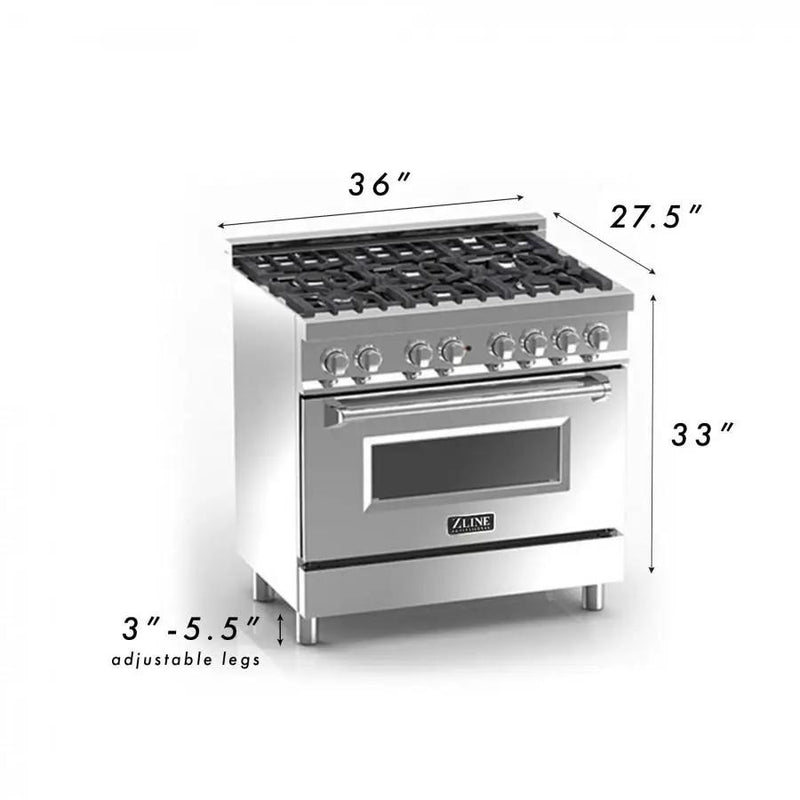ZLINE 36" Professional Dual Fuel Range, White Matte Door, RA-WM-36 by Farmhouse Kitchen and Bath