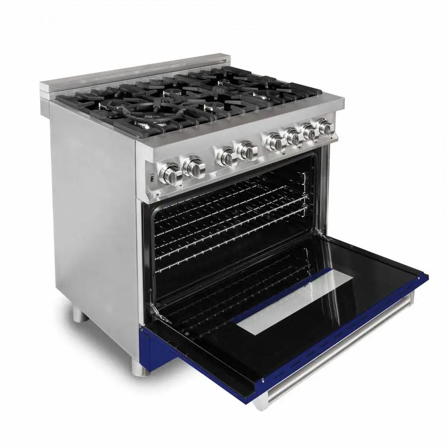 ZLINE 36" Professional Dual Fuel Range with Blue Gloss Door, RA-BG-36 by Farmhouse Kitchen and Bath