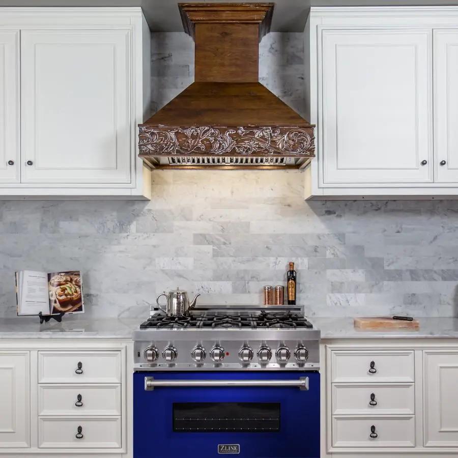 ZLINE 36" Professional Dual Fuel Range with Blue Gloss Door, RA-BG-36 by Farmhouse Kitchen and Bath
