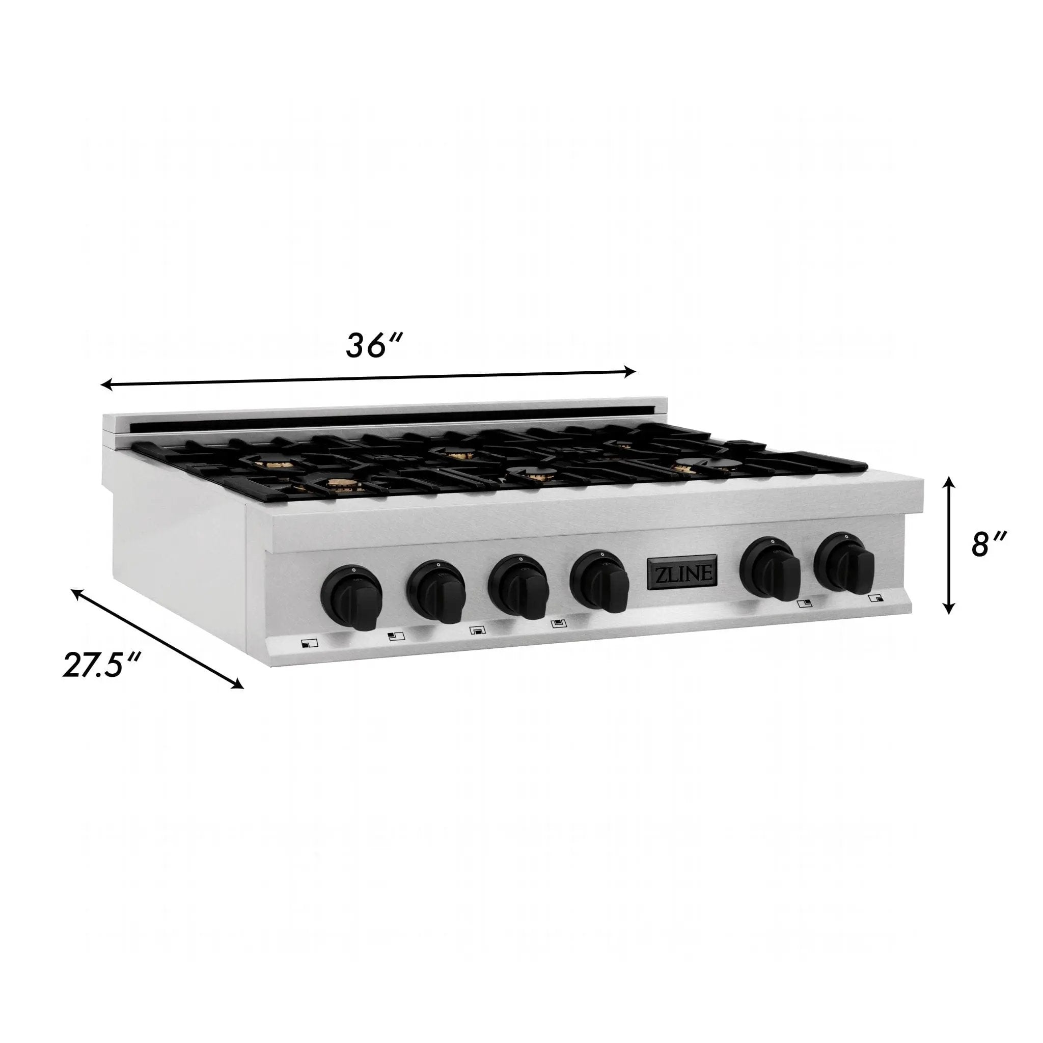 ZLINE 36" Rangetop, DuraSnow Stainless, MatteBlack Accents, RTSZ-36-MB by Farmhouse Kitchen and Bath