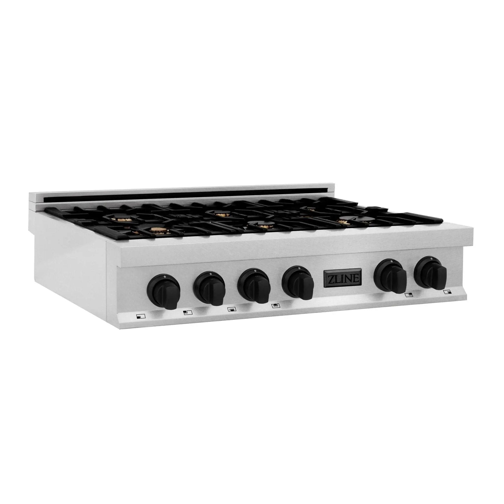 ZLINE 36" Rangetop, DuraSnow Stainless, MatteBlack Accents, RTSZ-36-MB by Farmhouse Kitchen and Bath