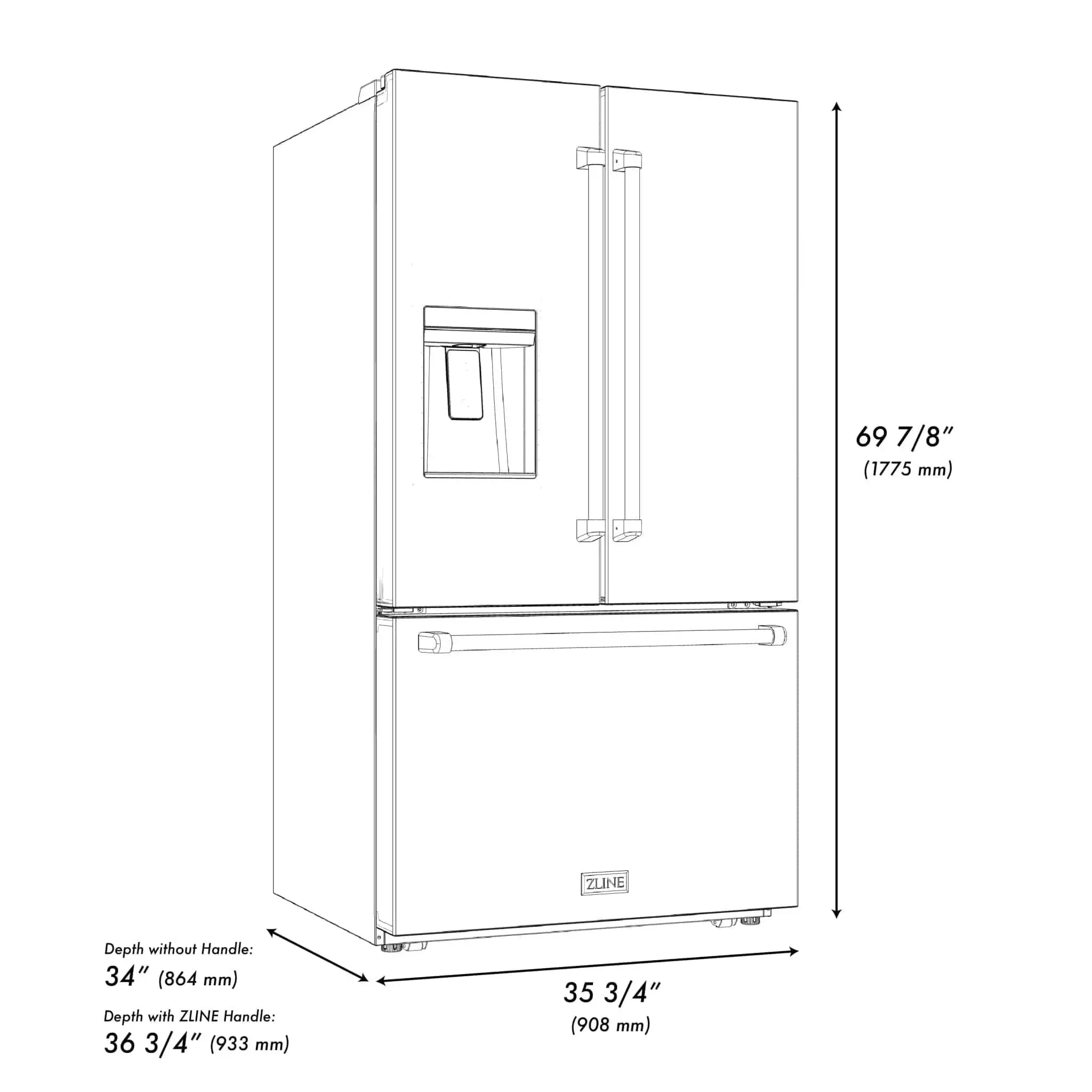ZLINE 36" Refrigerator, Water, Ice Dispenser, Fingerprint Resistant, RSMZ-W-36-CB by Farmhouse Kitchen and Bath
