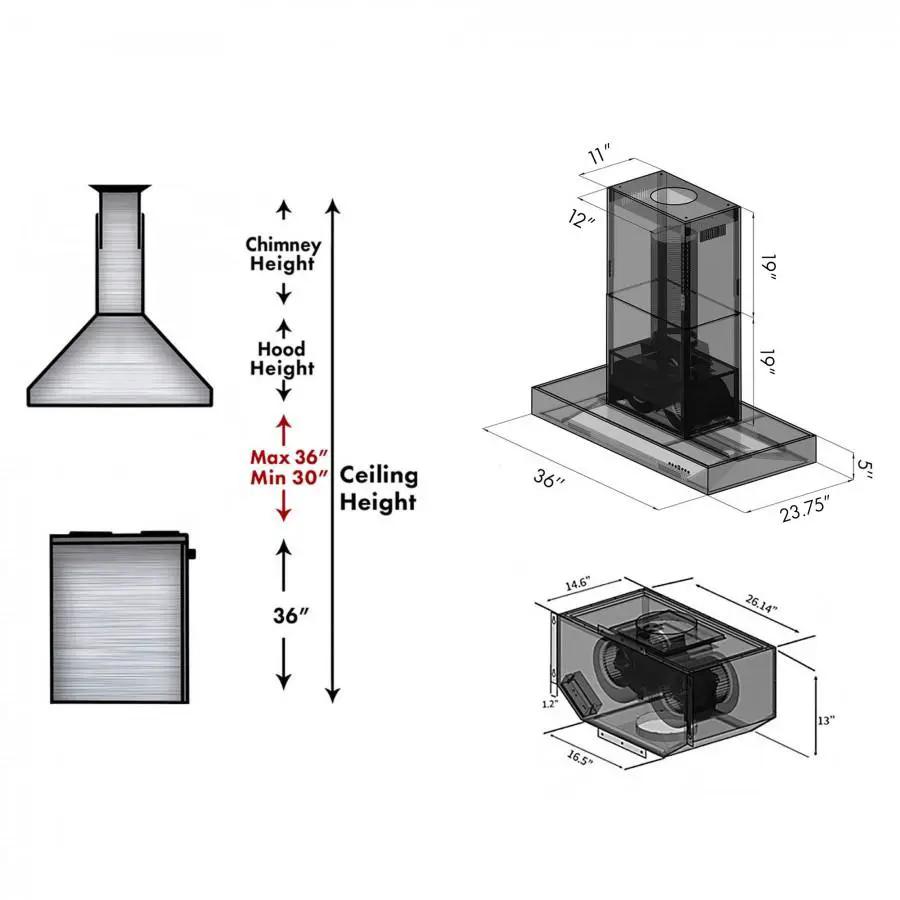 ZLINE 36" Remote Blower Stainless Island Range Hood, KECOMi-RS-36-400 by Farmhouse Kitchen and Bath
