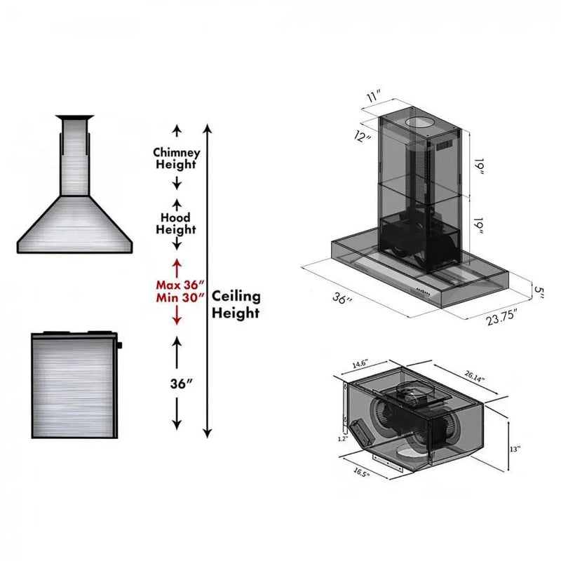 ZLINE 36" Remote Dual Blower Stainless Island Range Hood, KECOMi-RD-36 by Farmhouse Kitchen and Bath