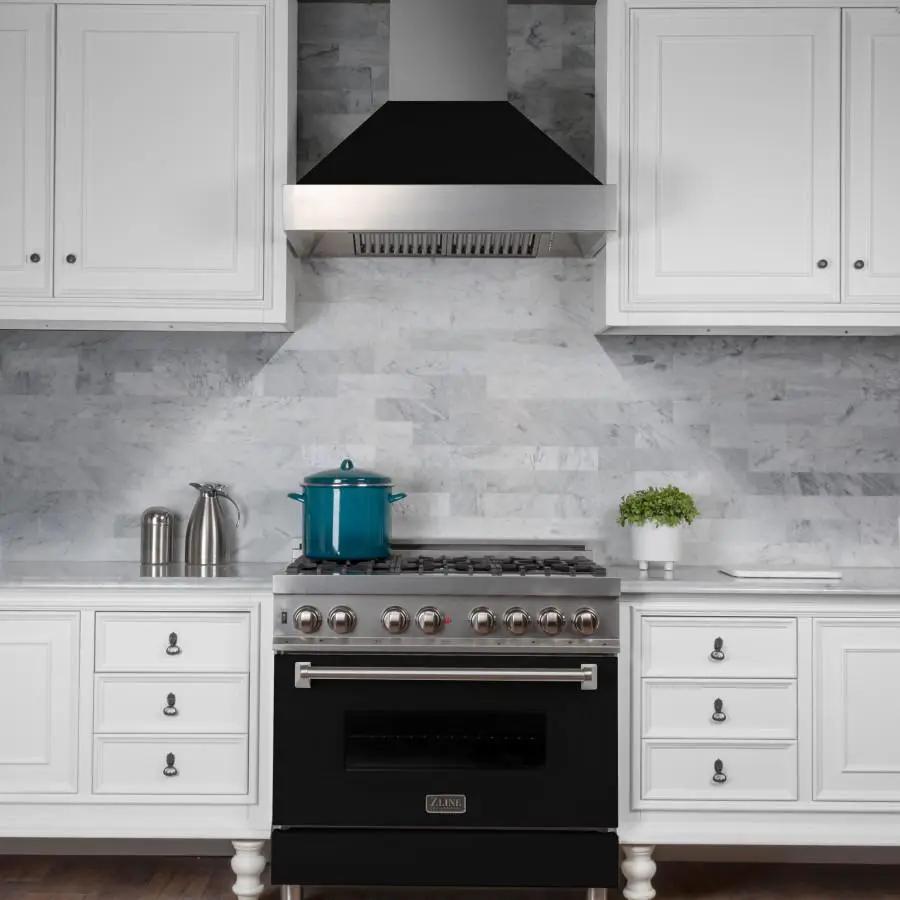 ZLINE 36" Snow Finish Wall Range Hood, Black Matte Shell, 8654BLM-36 by Farmhouse Kitchen and Bath