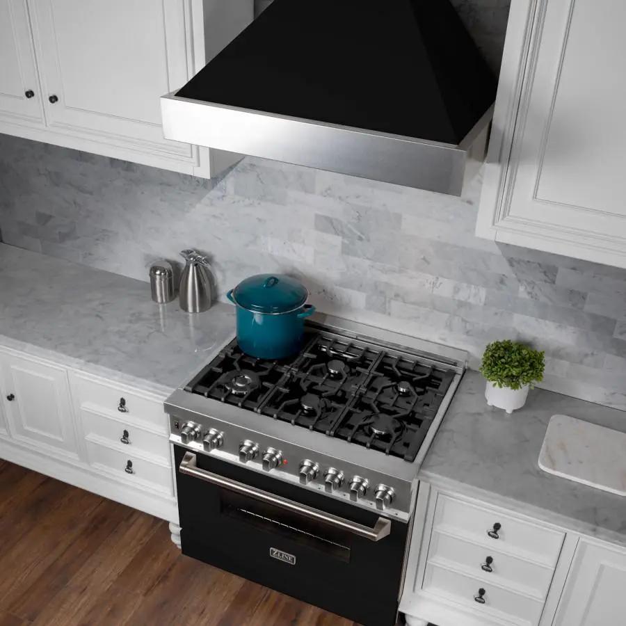 ZLINE 36" Snow Finish Wall Range Hood, Black Matte Shell, 8654BLM-36 by Farmhouse Kitchen and Bath
