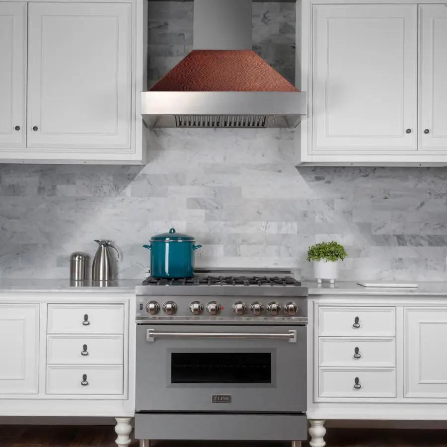 ZLINE 36" Snow Finish Wall Range Hood, Hammered Copper Shell, 8654HH-36 by Farmhouse Kitchen and Bath