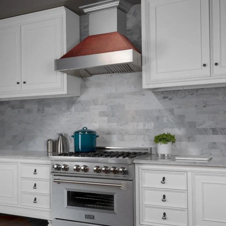 ZLINE 36" Snow Finish Wall Range Hood, Hammered Copper Shell, 8654HH-36 by Farmhouse Kitchen and Bath