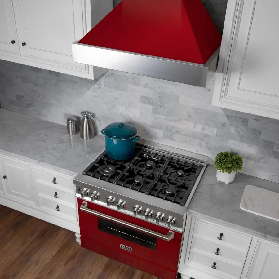 ZLINE 36" Snow Finish Wall Range Hood, Red Gloss Shell, 8654RG-36 by Farmhouse Kitchen and Bath