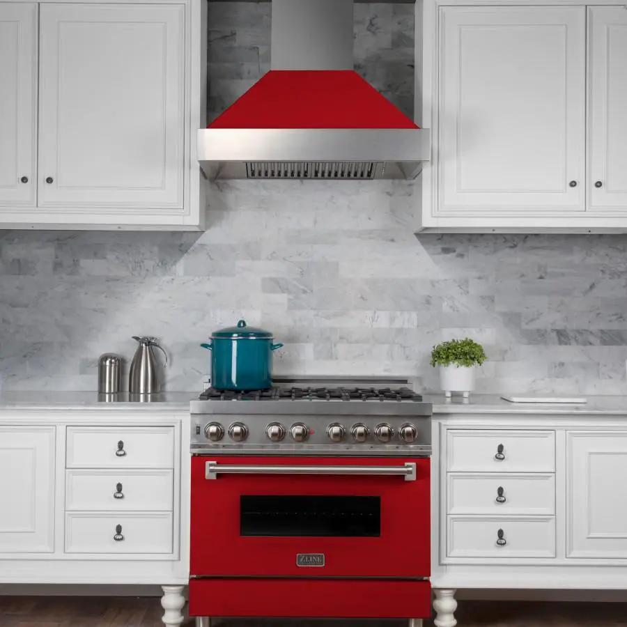 ZLINE 36" Snow Finish Wall Range Hood, Red Matte Shell, 8654RM-36 by Farmhouse Kitchen and Bath