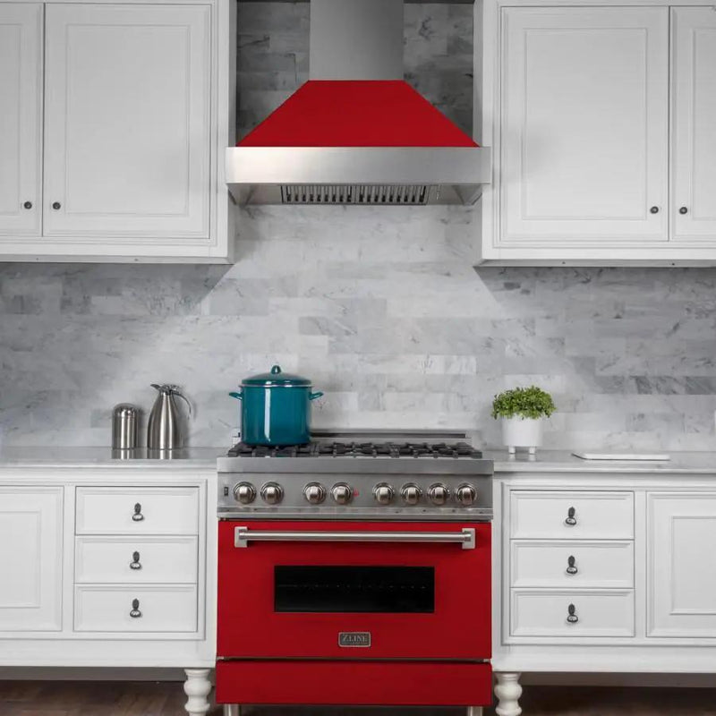 ZLINE 36" Snow Finish Wall Range Hood, Red Matte Shell, 8654RM-36 by Farmhouse Kitchen and Bath