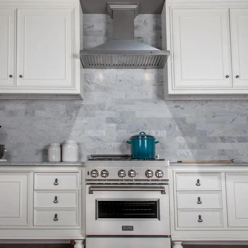 ZLINE 36" Snow Finished Stainless Steel Wall Mount Range Hood, 8KBS-36 by Farmhouse Kitchen and Bath