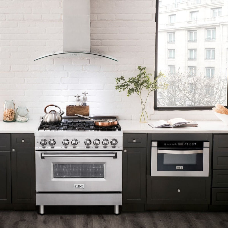 ZLINE 36" Stainless 4.6 cu.ft. 6 Gas Burner/Electric Oven Range, RA36 by Farmhouse Kitchen and Bath