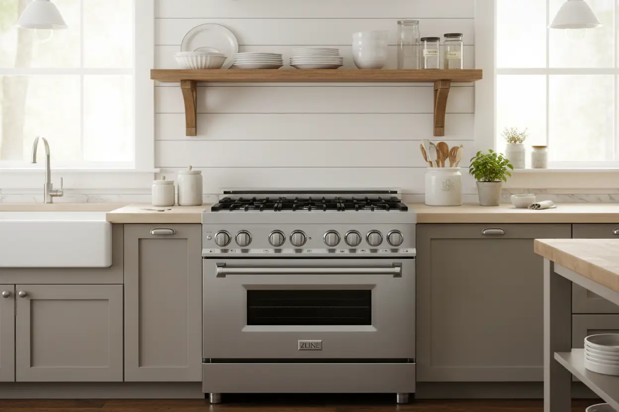 ZLINE 36" Stainless 4.6 cu.ft. 6 Gas Burner/Electric Oven Range, RA36 by Farmhouse Kitchen and Bath
