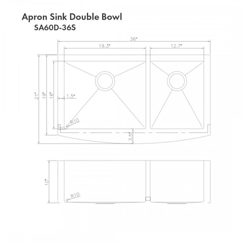 ZLINE 36" Undermount Double Bowl Sink DuraSnow Stainless Steel, SA60D-36S by Farmhouse Kitchen and Bath