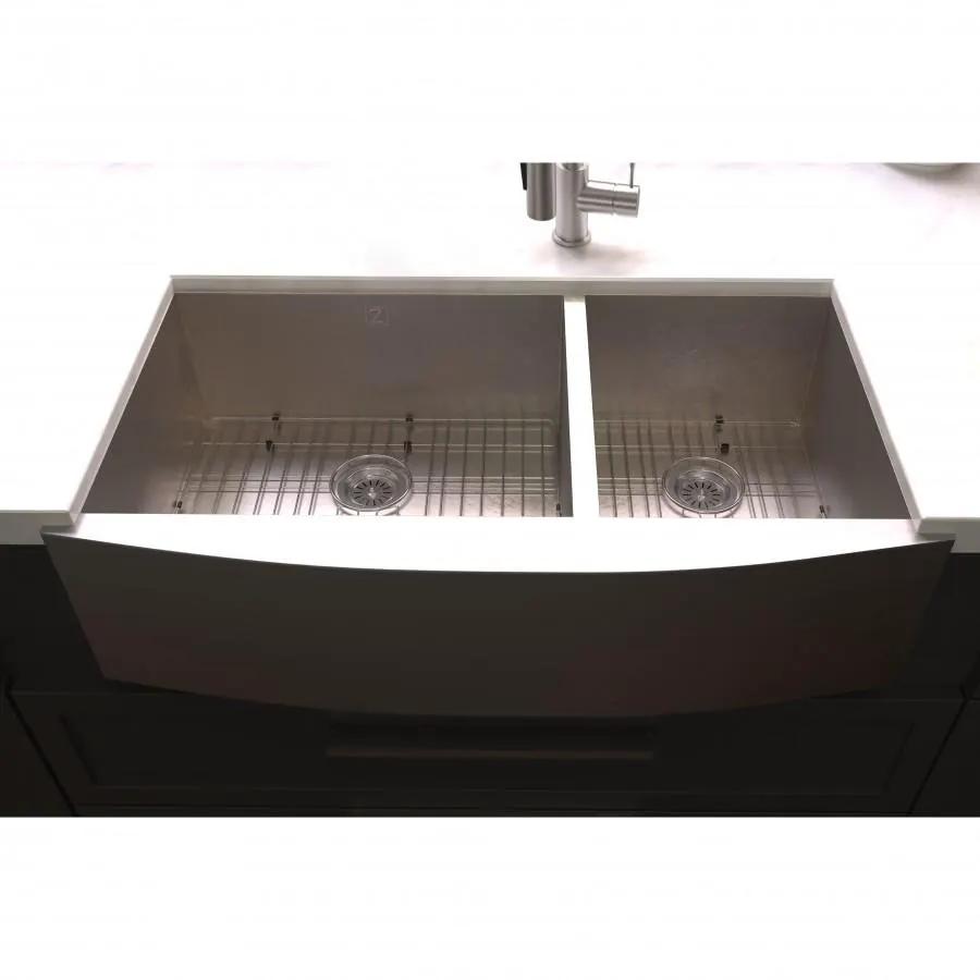 ZLINE 36" Undermount Double Bowl Sink DuraSnow Stainless Steel, SA60D-36S by Farmhouse Kitchen and Bath