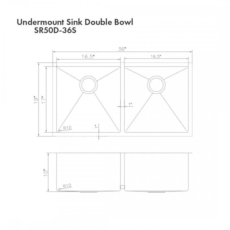 ZLINE 36" Undermount Double Bowl Sink Stainless Steel, SR50D-36S by Farmhouse Kitchen and Bath