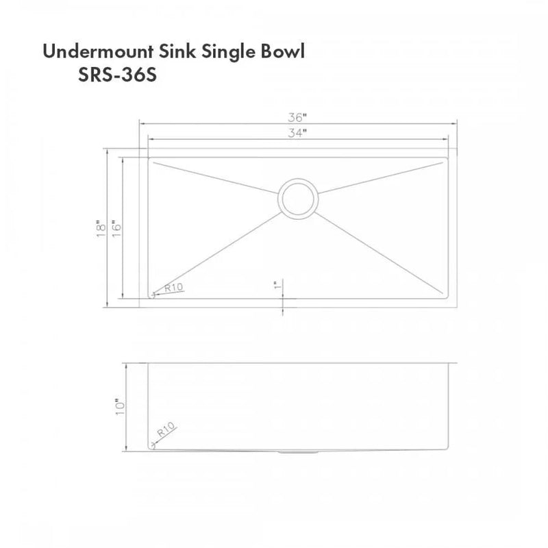 ZLINE 36" Undermount Single Bowl Sink DuraSnow Stainless Steel, SRS-36S by Farmhouse Kitchen and Bath