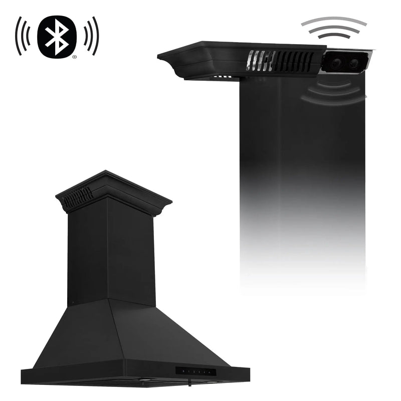 ZLINE 36" Wall Black Stainless Range Hood, Crown Speakers, BSKBNCRN-BT-36 by Farmhouse Kitchen and Bath