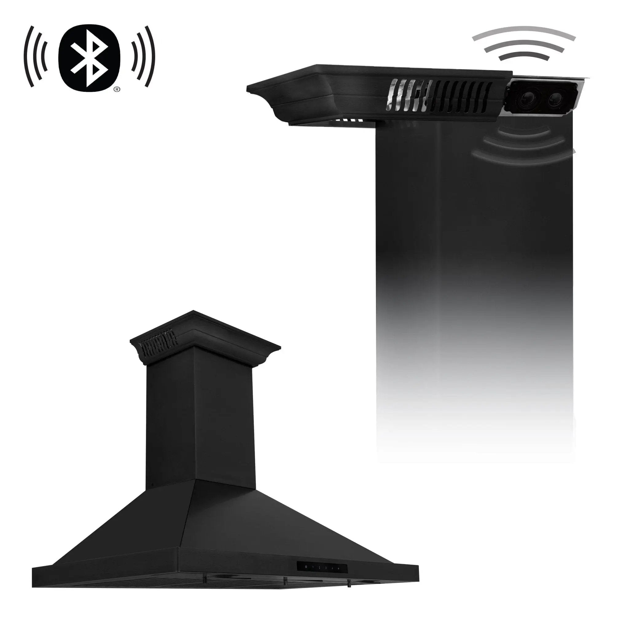ZLINE 36" Wall Black Stainless Range Hood, Crown Speakers, BSKBNCRN-BT-36 by Farmhouse Kitchen and Bath