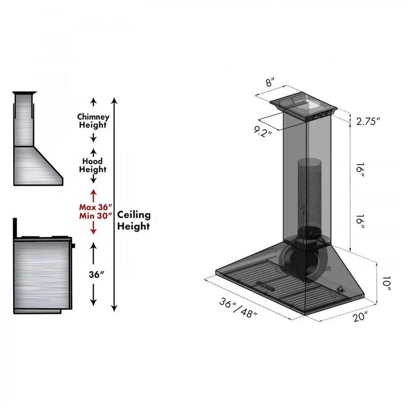 ZLINE 36" Wall Range Hood, Built-in CrownSound® Bluetooth Speakers, KL2CRN-BT-36 by Farmhouse Kitchen and Bath