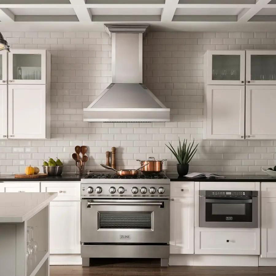 ZLINE 36" Wall Range Hood, DuraSnow Stainless, Mirror Accents, 655MR-36 by Farmhouse Kitchen and Bath